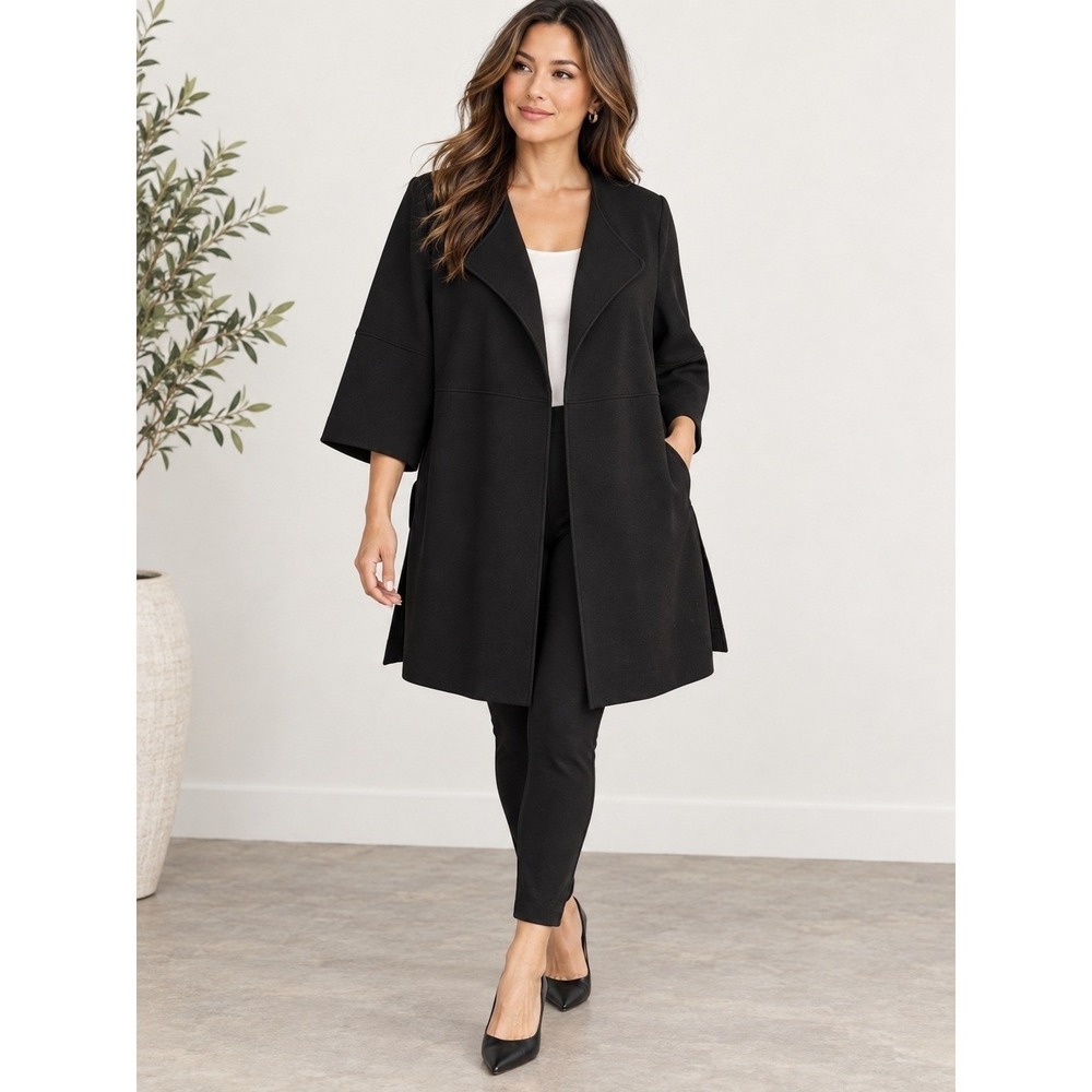 Nine West Black Open Front Blazer Jacket Minimalist Quiet Luxury Medium Classic